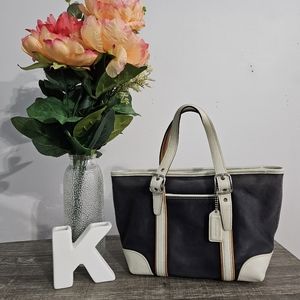 COACH Hampton vintage mini tote with green interior and leather trim, GUC